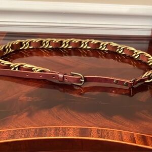 Boutique Brown leather and Gold Chain Belt size 37.5 inches flat